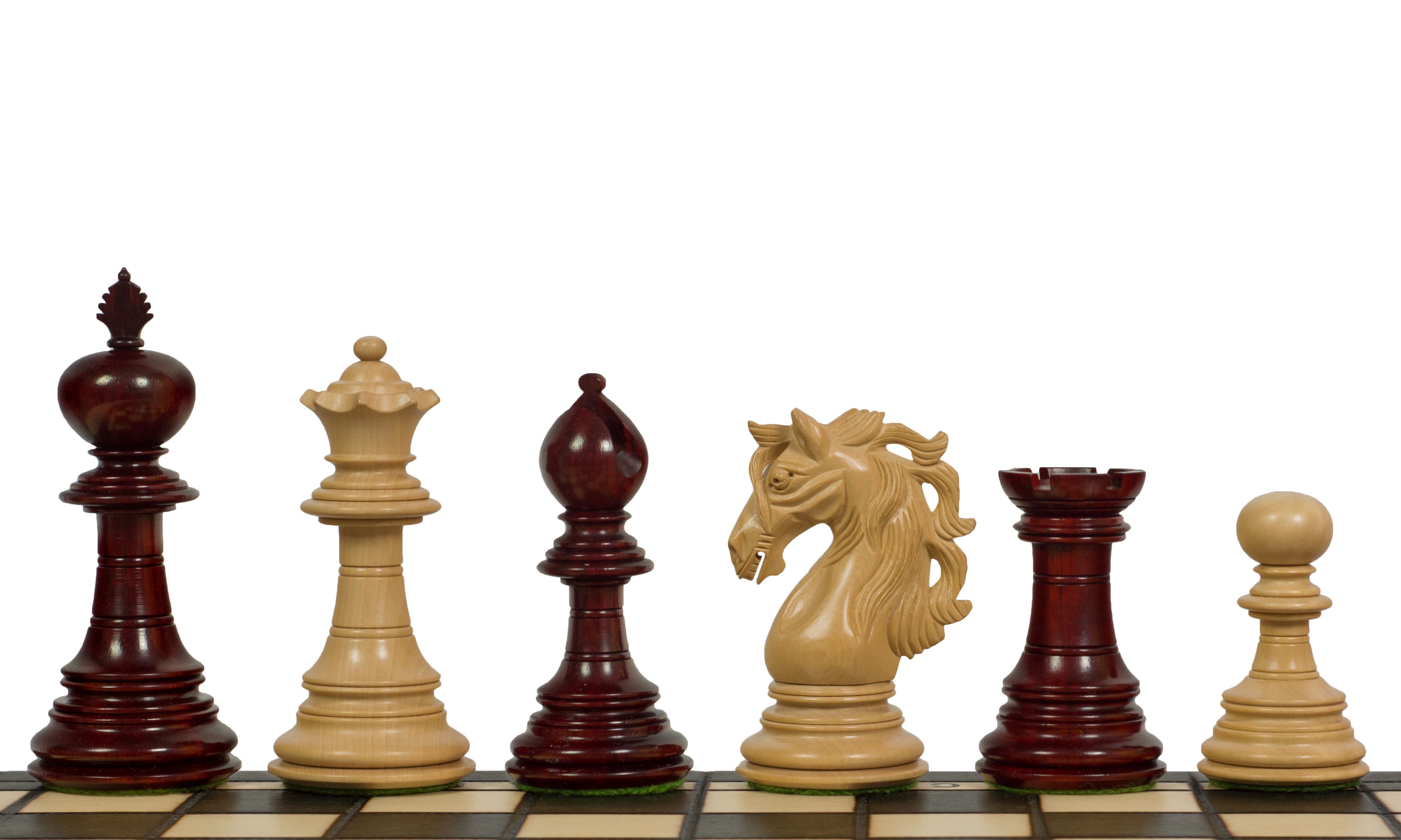 Pièces d'échecs Adios Redwood en bois de padouk et de buis - Taille 4,00'' - Pièces d'échecs Adios Redwood en bois de padouk et de buis - Taille 4,00''