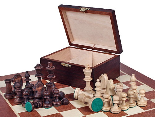 Les pièces d'échecs en bois STAUNTON de taille 4 avec la boîte de rangement en bois foncé - Les pièces d'échecs en bois STAUNTON de taille 4 avec la boîte de rangement en bois foncé