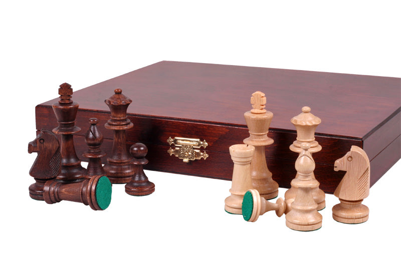 Les pièces d'échecs en bois STAUNTON de taille 5 avec le coffret luxe en bois foncé en marron - Les pièces d'échecs en bois STAUNTON de taille 5 avec le coffret luxe en bois foncé en marron