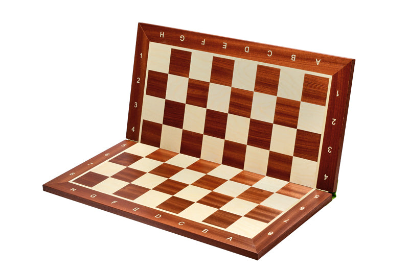 Echiquier pliant en marqueterie de bois d'acajou et sycomore - plateau pliant de Taille 6 avec coordonnées - Echiquier pliant en marqueterie de bois d'acajou et sycomore - plateau pliant de Taille 6 avec coordonnées