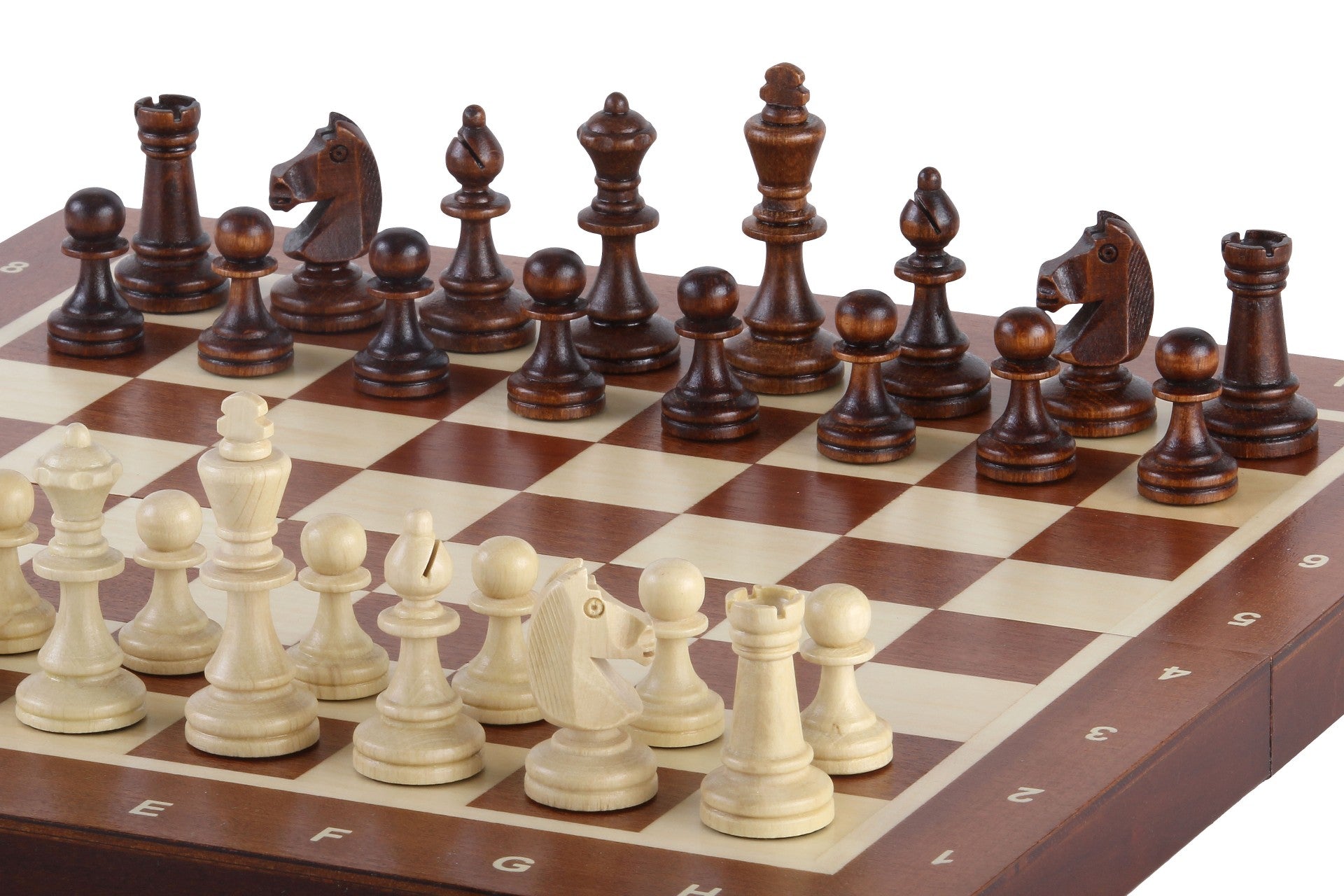 Jeu d'échecs MAGNETIQUE en marqueterie de bois d'acajou et de sycomore, de grande taille (35 x 35cm) - Ensemble Complet - Jeu d'échecs MAGNETIQUE en marqueterie de bois d'acajou et de sycomore, de grande taille (35 x 35cm) - Ensemble Complet
