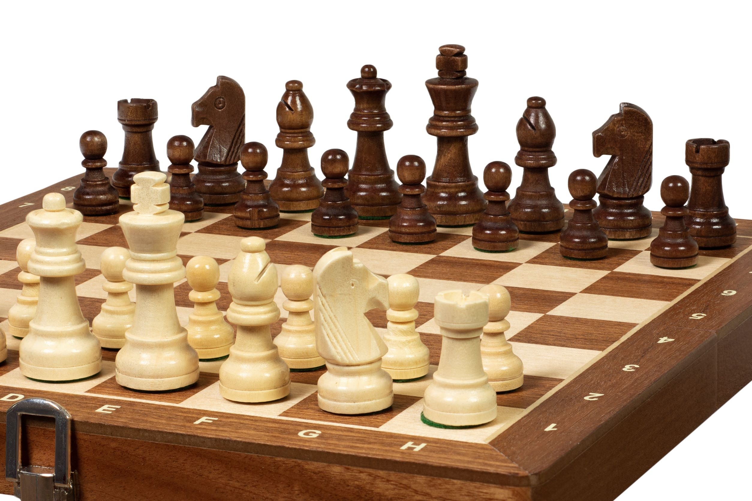 Jeu d'échecs pliant en marqueterie de bois d'acajou et d'érable - de taille 3 (30x30cm) - Jeu d'échecs pliant en marqueterie de bois d'acajou et d'érable - de taille 3 (30x30cm)