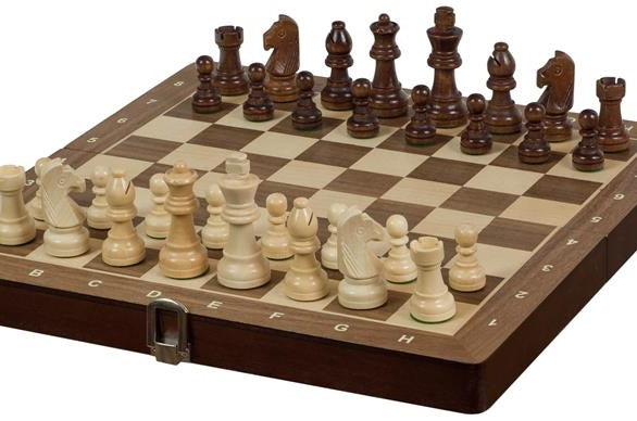 Jeu d'échecs pliant en marqueterie de bois de noyer et d'érable - de taille 3 (30x30cm) - Jeu d'échecs pliant en marqueterie de bois de noyer et d'érable - de taille 3 (30x30cm)