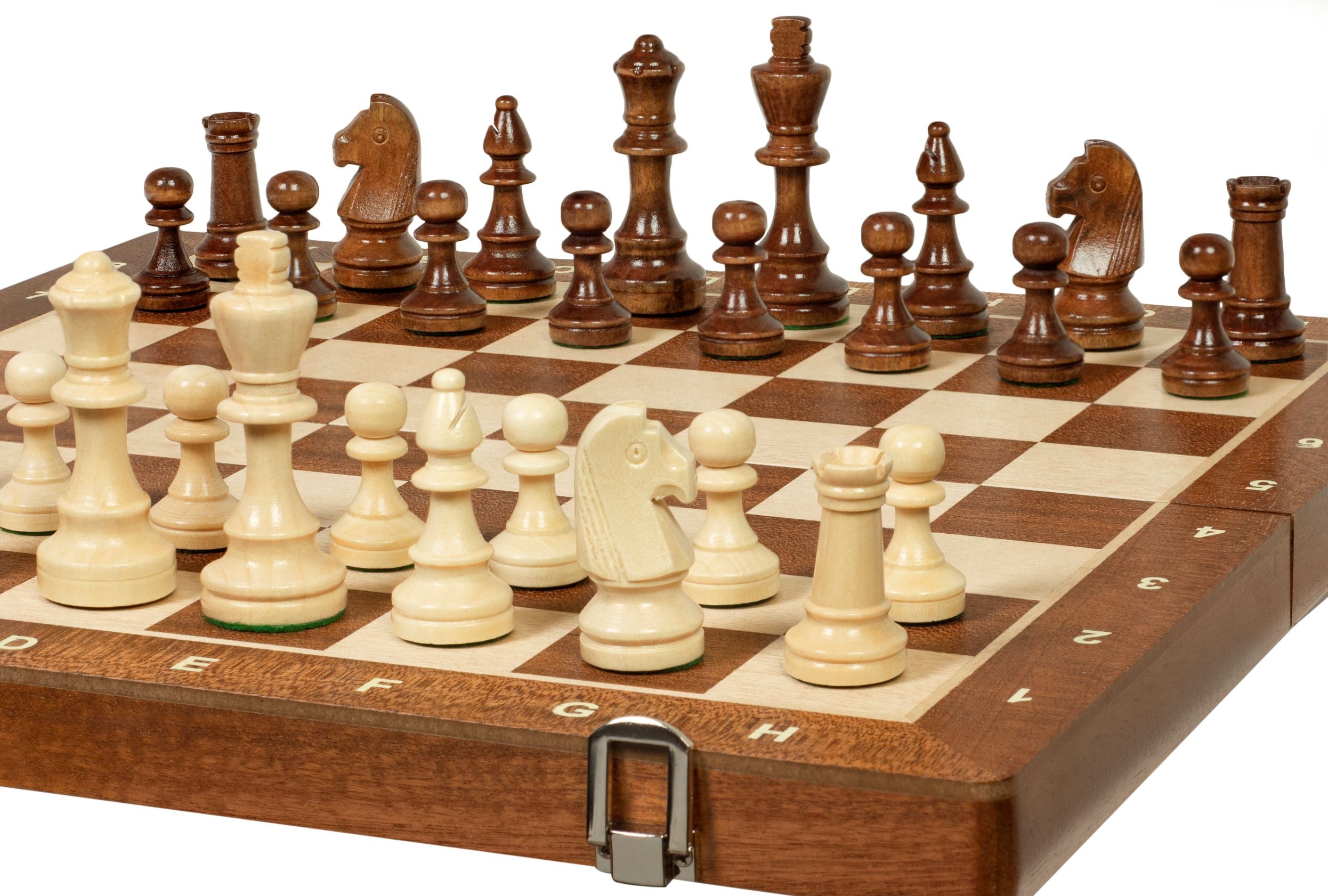Jeu d'échecs pliant en marqueterie de bois d'acajou et d'érable - de taille 4 (38x38cm) - Jeu d'échecs pliant en marqueterie de bois d'acajou et d'érable - de taille 4 (38x38cm)