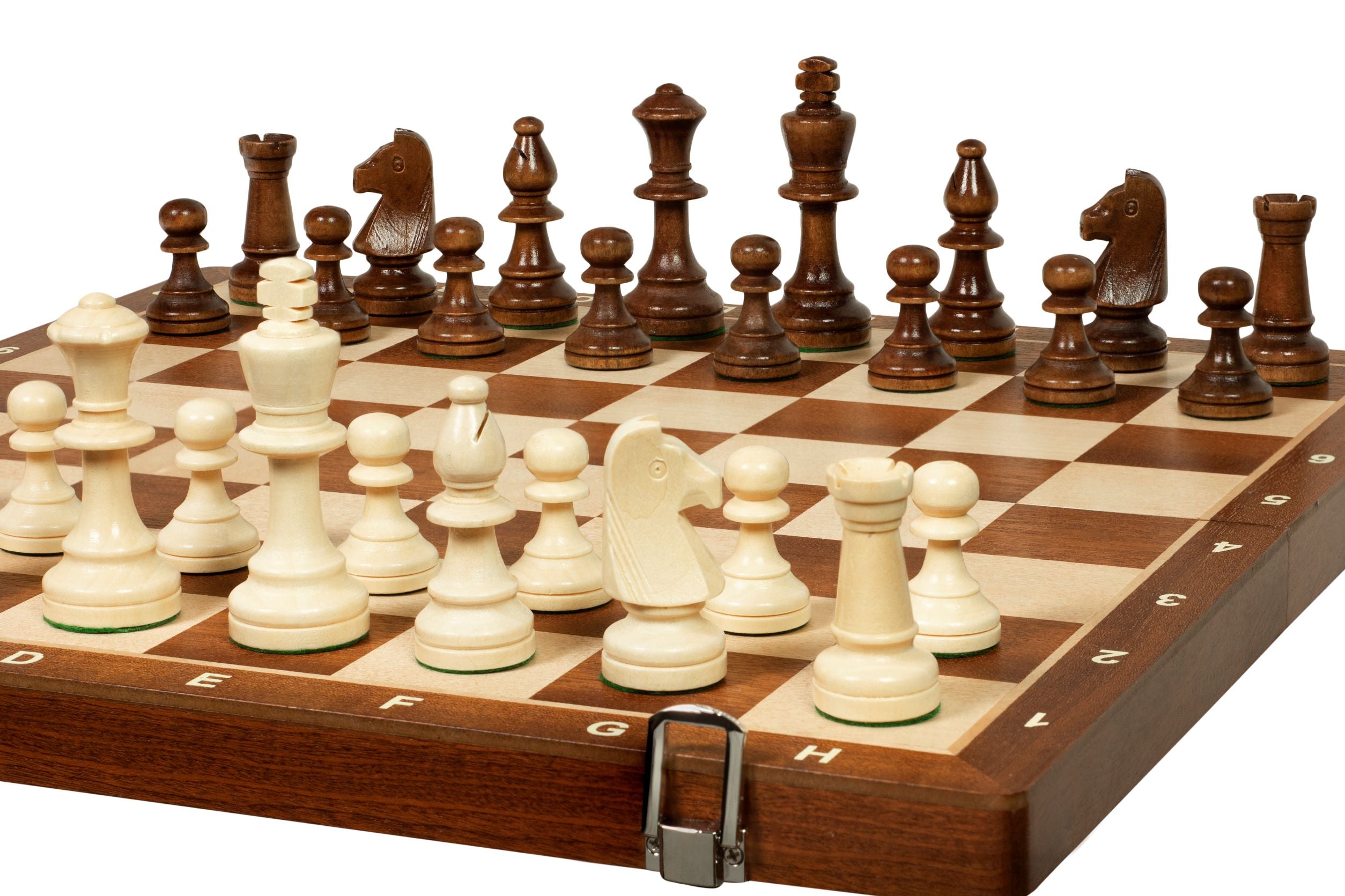 Jeu d'échecs pliant en marqueterie de bois d'acajou et d'érable - de taille 5 (45x45cm) - Jeu d'échecs pliant en marqueterie de bois d'acajou et d'érable - de taille 5 (45x45cm)