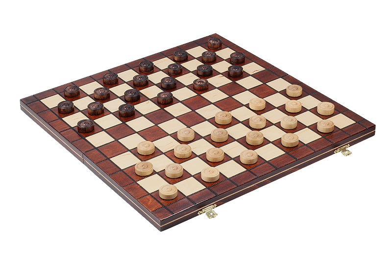 Jeu de dames en bois de charme - damier 10 x 10 cases , de taille moyenne (40 x 40cm) - Ensemble Complet - Jeu de dames en bois de charme - damier 10 x 10 cases , de taille moyenne (40 x 40cm) - Ensemble Complet