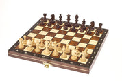 Jeu d'échecs MAGNETIQUE Marron pliant en bois de charme de petite taille (27 x 27cm) - Ensemble Complet