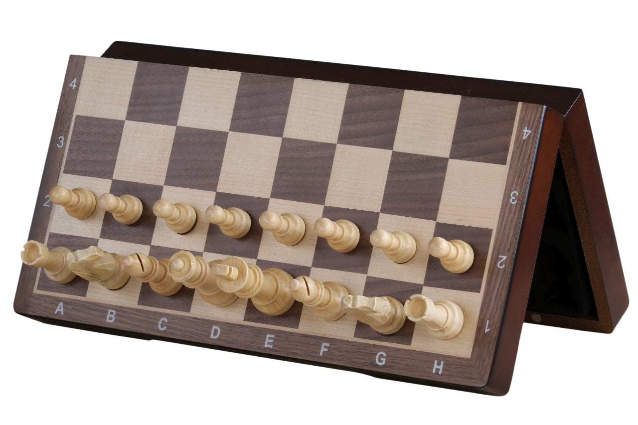 Jeu d'échecs MAGNETIQUE en bois de noyer, pliant, de petite taille (31 x 31cm) - Ensemble Complet - Jeu d'échecs MAGNETIQUE en bois de noyer, pliant, de petite taille (31 x 31cm) - Ensemble Complet
