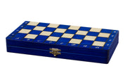 Jeu d'échecs MAGNETIQUE en bois de charme, pliant, de petite taille (28 x 28cm) - Ensemble Complet, couleur bleue
