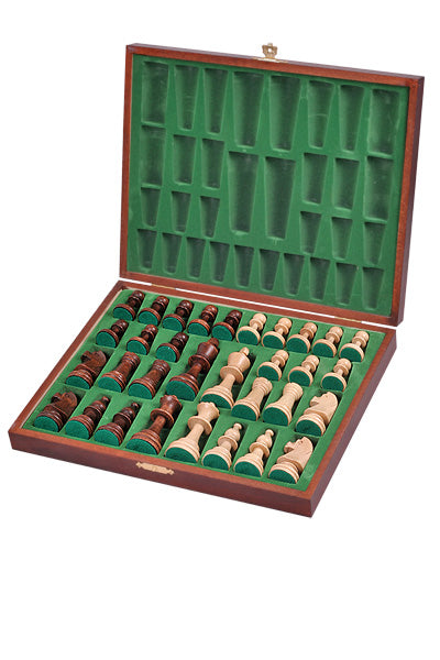 Les pièces d'échecs en bois STAUNTON de taille 5 avec le coffret luxe en bois foncé en marron - Les pièces d'échecs en bois STAUNTON de taille 5 avec le coffret luxe en bois foncé en marron