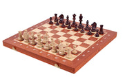 Jeu d'échecs DE TOURNOI No 4 en bois de charme avec l'échiquier en marqueterie de bois d'acajou et sycomore, de petite taille (42 x 42cm) - Ensemble Complet