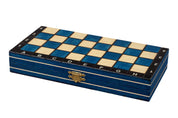 Jeu d'échecs MAGNETIQUE Bleu pliant en bois de charme de petite taille (27 x 27cm) - Ensemble Complet