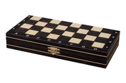 Jeu d'échecs MAGNETIQUE Noir pliant en bois de charme de petite taille (27 x 27cm) - Ensemble Complet
