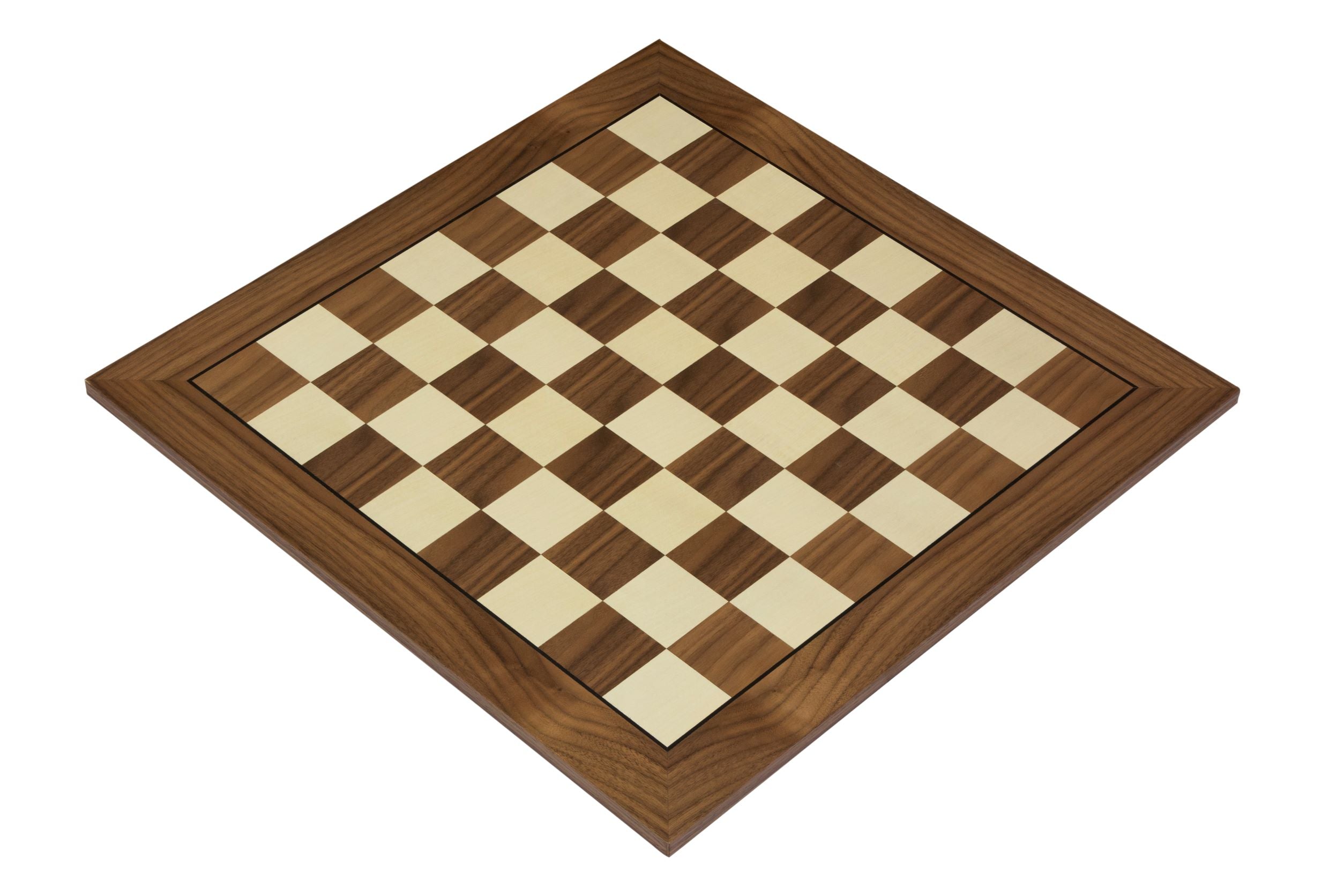 Echiquier sans coordonnées en marqueterie de bois de noyer et sycomore - échiquier luxe de Taille 5+/6 avec une bande noire séparant les cases et les bords - Echiquier sans coordonnées en marqueterie de bois de noyer et sycomore - échiquier luxe de Taille 5+/6 avec une bande noire séparant les cases et les bords
