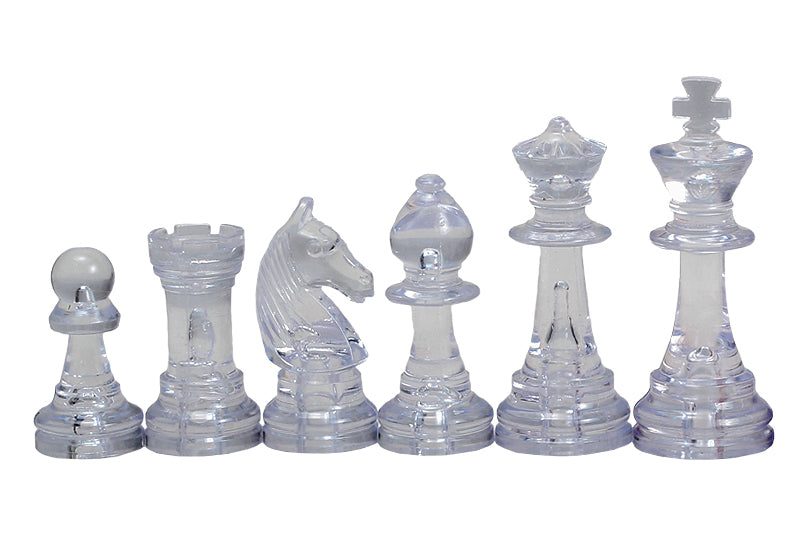 Les pièces d'échecs en plastique transparentes et ambrées de taille 6 dans un poly-sac  (roi 96 mm) - Les pièces d'échecs en plastique transparentes et ambrées de taille 6 dans un poly-sac  (roi 96 mm)