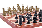 Pièces d'échecs lestées en plastique de style Romain, de couleur crème et noire de taille 6 dan un poly-sac (roi 98 mm)