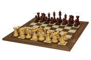 Echiquier sans coordonnées en marqueterie de bois de noyer et sycomore - échiquier luxe de Taille 5+/6 avec une bande noire séparant les cases et les bords
