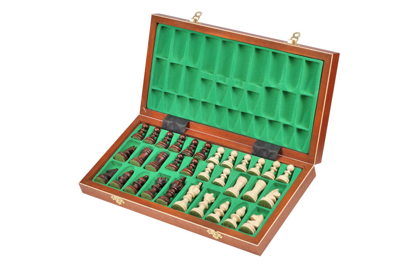 Jeu d'échecs OLYMPIQUE en bois de charme  avec l'échiquier en marqueterie de bois d'acajou et sycomore, de taille moyenne (35 x 35 cm) - Ensemble Complet - Jeu d'échecs OLYMPIQUE en bois de charme  avec l'échiquier en marqueterie de bois d'acajou et sycomore, de taille moyenne (35 x 35 cm) - Ensemble Complet