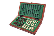 Jeu d'échecs MAGNETIQUE Marron pliant en bois de charme de petite taille (27 x 27cm) - Ensemble Complet