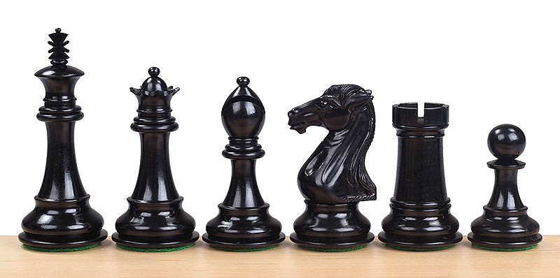 Pièces d'échecs Royal Knight Ebony en bois d'ébène et de buis - Taille 4,00'' - Pièces d'échecs Royal Knight Ebony en bois d'ébène et de buis - Taille 4,00''