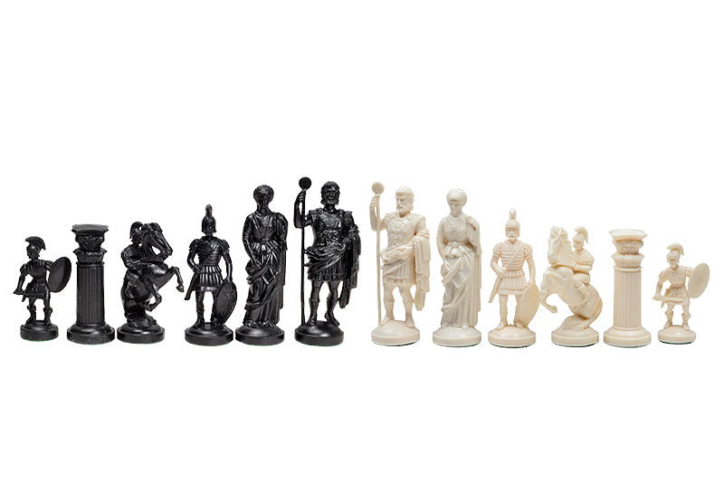 Pièces d'échecs en plastique de style Romain, de couleur crème et noire de taille 6 dans un poly-sac (roi 98 mm) - Pièces d'échecs en plastique de style Romain, de couleur crème et noire de taille 6 dans un poly-sac (roi 98 mm)