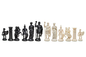 Pièces d'échecs en plastique de style Romain, de couleur crème et noire de taille 6 dans un poly-sac (roi 98 mm)