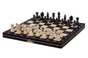 Jeu d'échecs MAGNETIQUE Noir pliant en bois de charme de petite taille (27 x 27cm) - Ensemble Complet