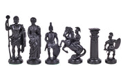 Pièces d'échecs lestées en plastique de style Romain, de couleur crème et noire de taille 6 dan un poly-sac (roi 98 mm)