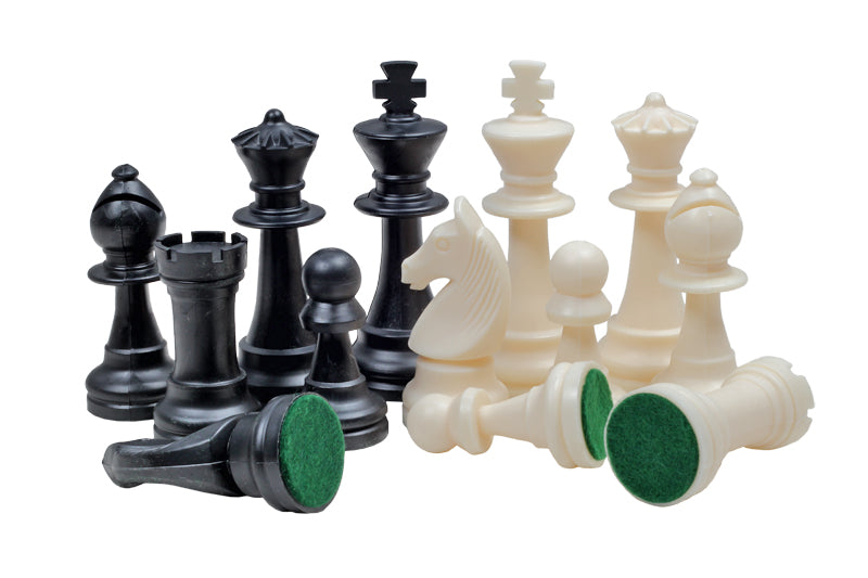 Les pièces d'échecs en plastique crème et noires de taille 6 dans un poly-sac (roi 96 mm) - Les pièces d'échecs en plastique crème et noires de taille 6 dans un poly-sac (roi 96 mm)