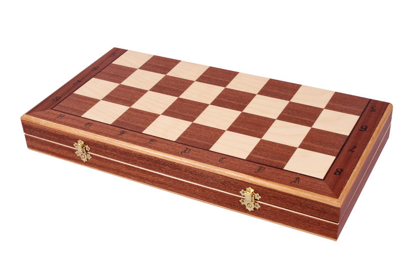 Jeu d'échecs DEBUT en bois de cerisier sauvage avec l'échiquier en marqueterie de bois d'acajou et sycomore, de grande taille (48 x 48cm) - Ensemble Complet - Jeu d'échecs DEBUT en bois de cerisier sauvage avec l'échiquier en marqueterie de bois d'acajou et sycomore, de grande taille (48 x 48cm) - Ensemble Complet