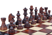 Jeu d'échecs MAGNETIQUE Marron pliant en bois de charme de petite taille (27 x 27cm) - Ensemble Complet