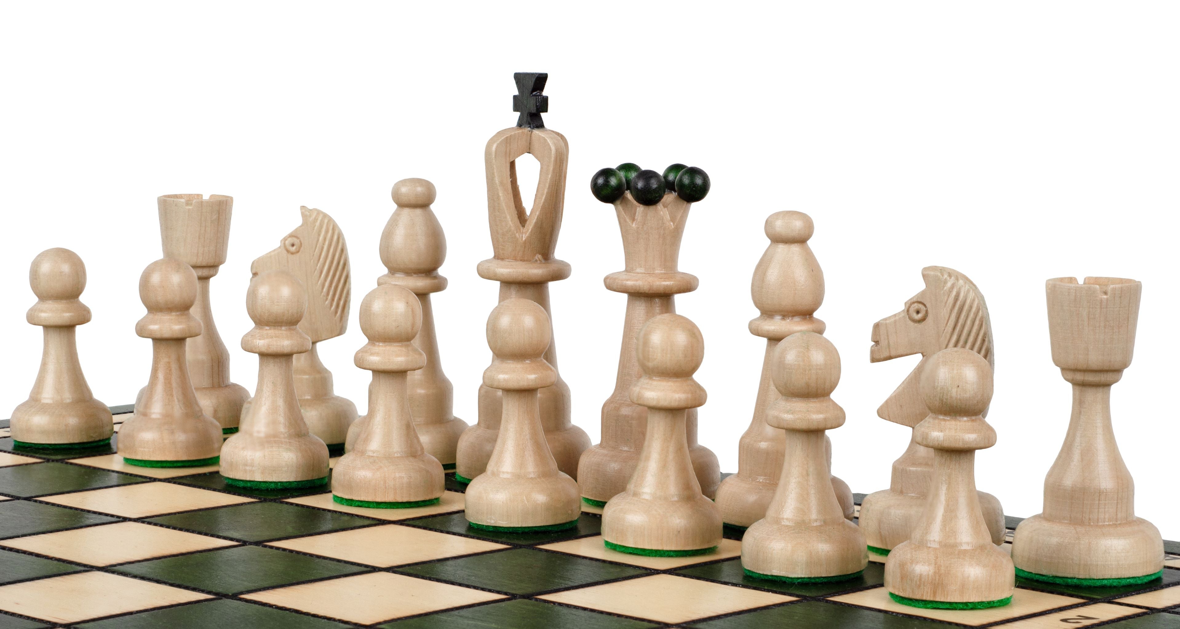 Jeu d'échecs d'AS Vert en bois de charme, de taille moyenne (41 x 41cm) - Ensemble Complet - Jeu d'échecs d'AS Vert en bois de charme, de taille moyenne (41 x 41cm) - Ensemble Complet