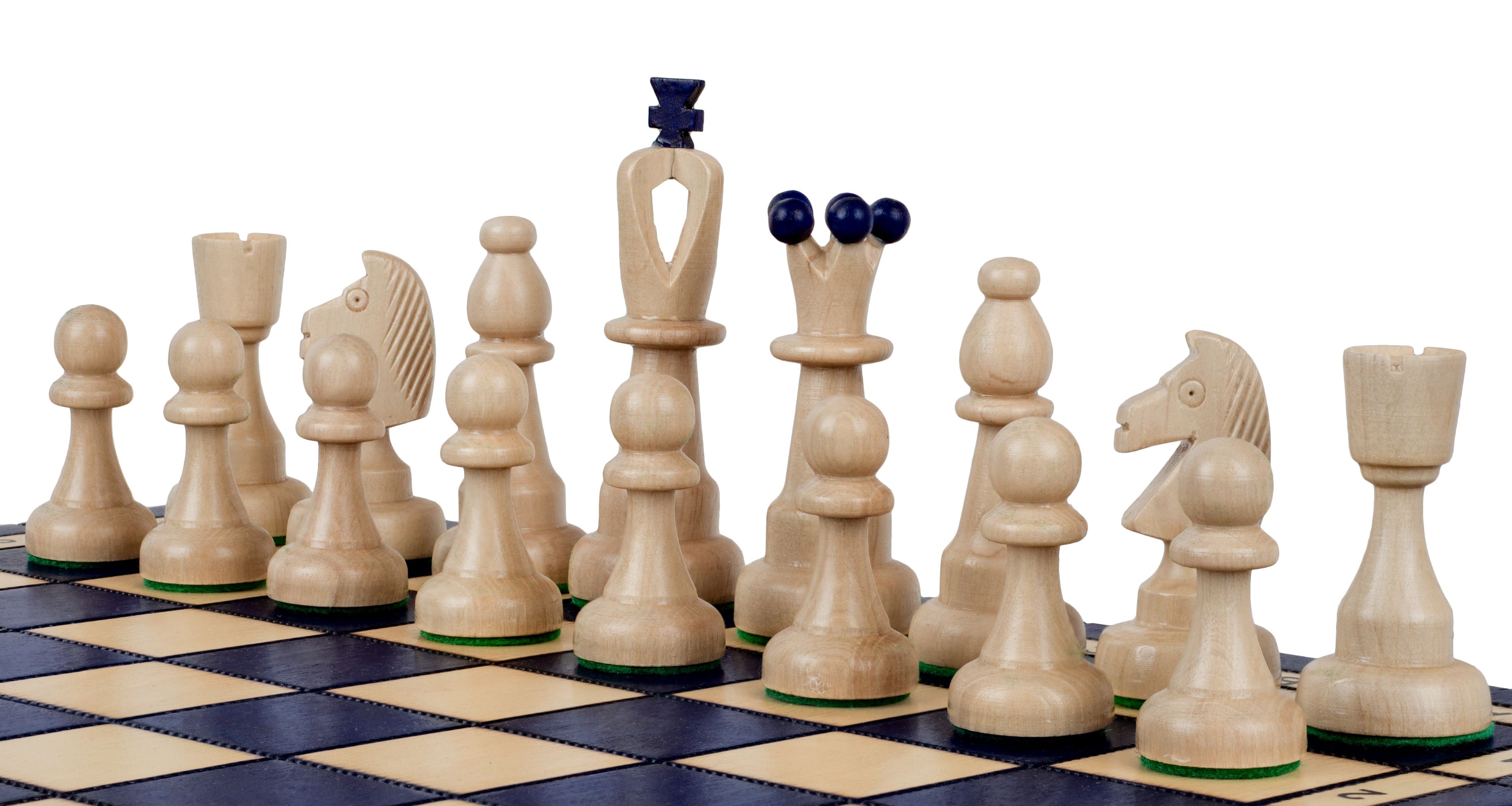 Jeu d'échecs d'AS Bleu en bois de charme, de taille moyenne (41 x 41cm) - Ensemble Complet - Jeu d'échecs d'AS Bleu en bois de charme, de taille moyenne (41 x 41cm) - Ensemble Complet