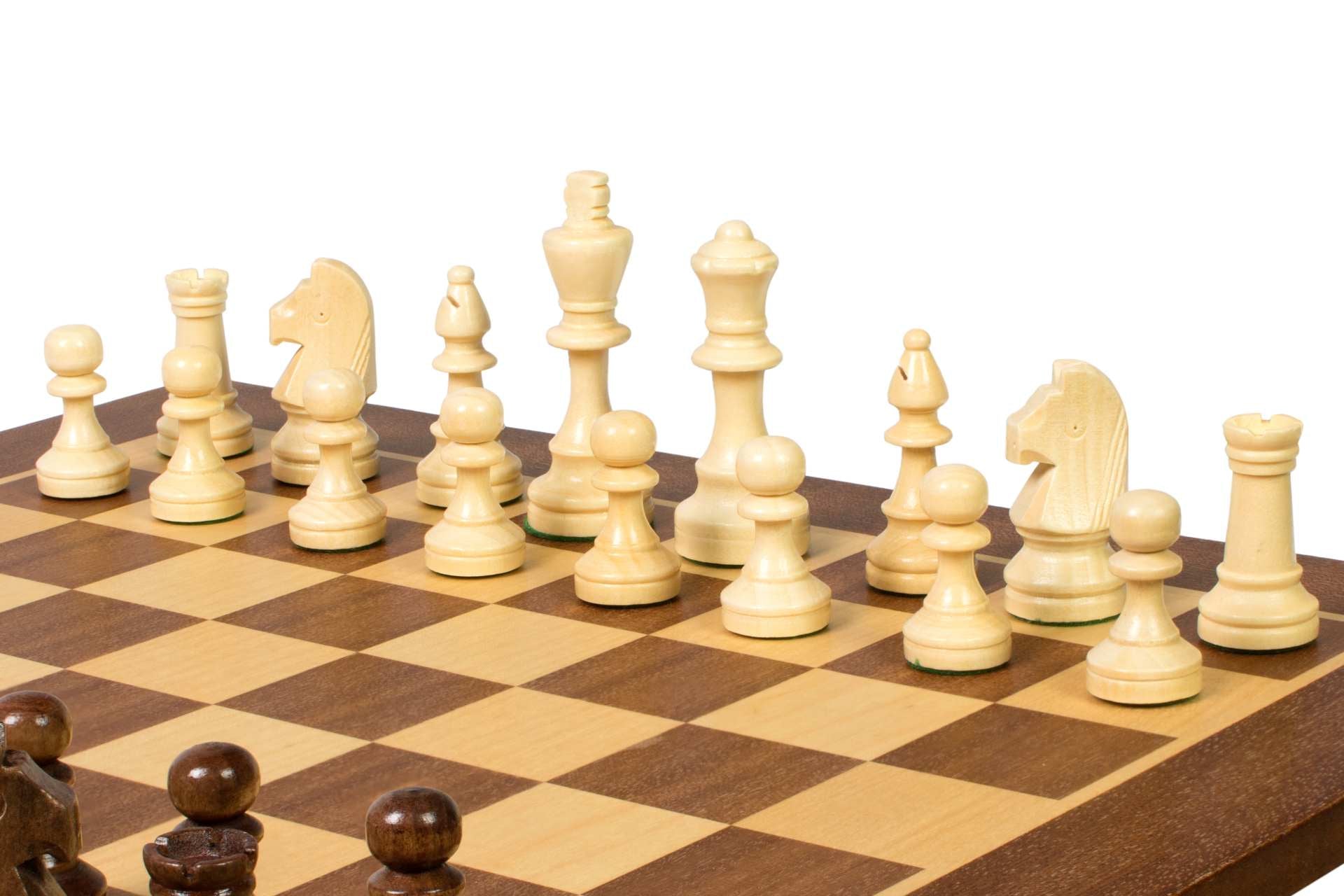 Jeu d'échecs de tournoi de Taille 4 - échiquier acajou/sycomore + figurines Sunrise Staunton + boîte de rangement en bois foncé - Jeu d'échecs de tournoi de Taille 4 - échiquier acajou/sycomore + figurines Sunrise Staunton + boîte de rangement en bois foncé