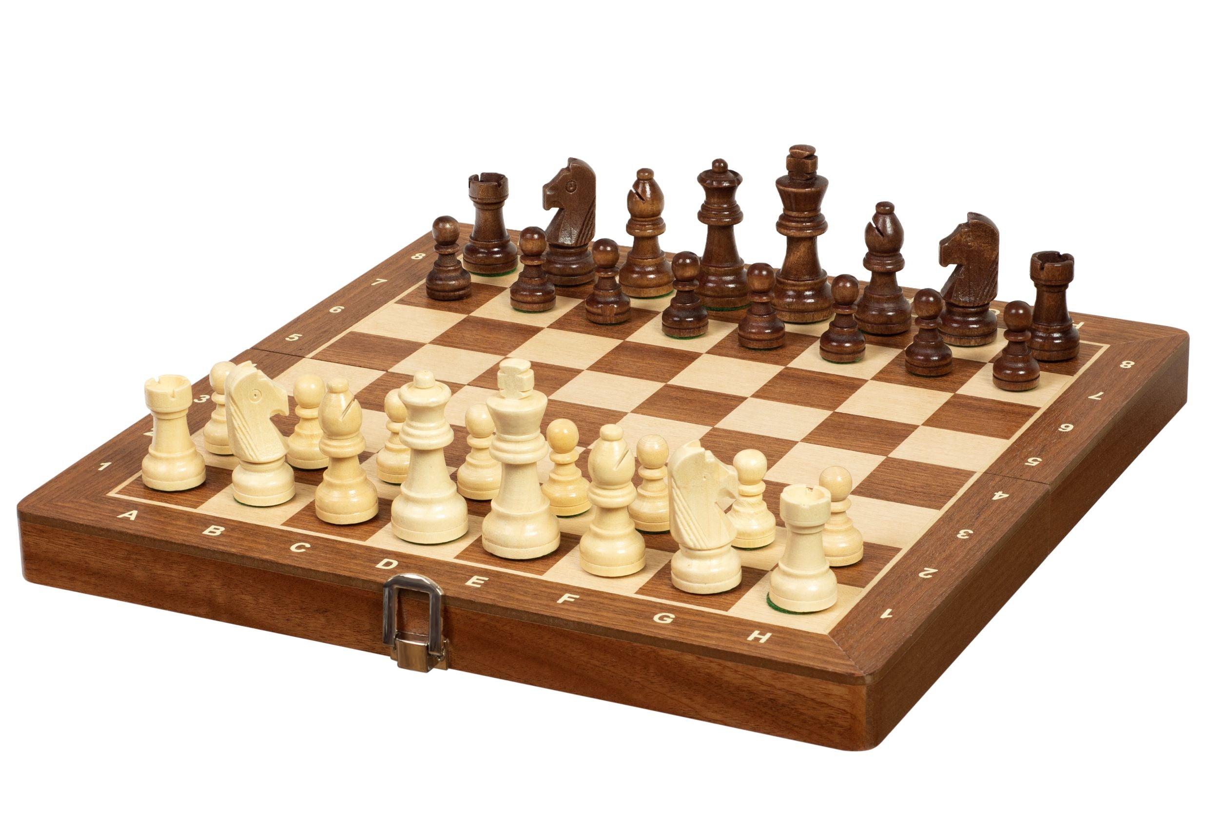 Jeu d'échecs pliant en marqueterie de bois d'acajou et d'érable - de taille 3 (30x30cm) - Jeu d'échecs pliant en marqueterie de bois d'acajou et d'érable - de taille 3 (30x30cm)