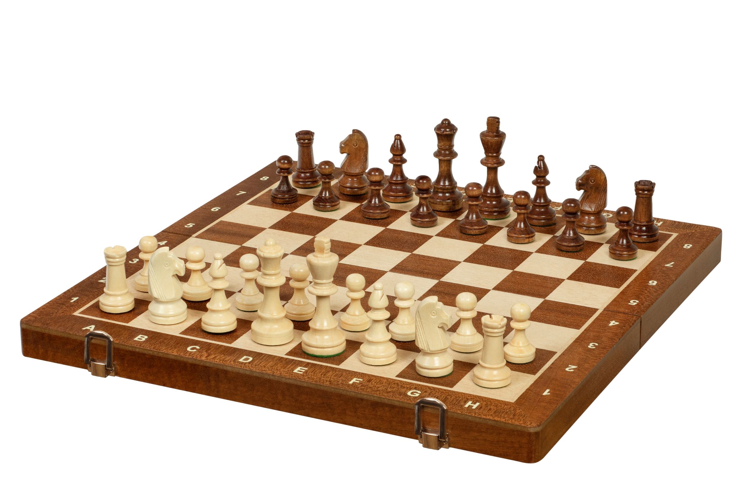 Jeu d'échecs pliant en marqueterie de bois d'acajou et d'érable - de taille 4 (38x38cm) - Jeu d'échecs pliant en marqueterie de bois d'acajou et d'érable - de taille 4 (38x38cm)