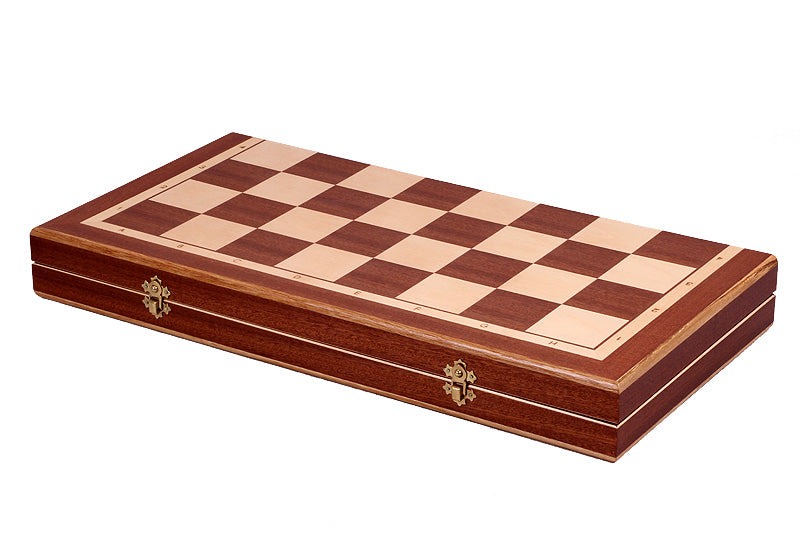 Jeu d'échecs en bois sculpté DU CHÂTEAU (60 x 60 cm) avec l'échiquier en marqueterie de bois d'acajou et sycomore - Jeu d'échecs en bois sculpté DU CHÂTEAU (60 x 60 cm) avec l'échiquier en marqueterie de bois d'acajou et sycomore