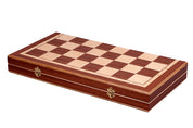 Jeu d'échecs en bois sculpté DU CHÂTEAU (60 x 60 cm) avec l'échiquier en marqueterie de bois d'acajou et sycomore