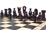 Jeu d'Echecs ROYAL avec incrustations en laiton, en bois bois de charme et de cerisier sauvage, de grande taille (50 x 50cm) - Ensemble Complet