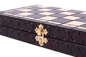 Jeu d'Echecs ROYAL Marron en bois de charme, de petite taille (29 x 29cm) - Ensemble Complet