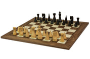 Echiquier sans coordonnées en marqueterie de bois de noyer et sycomore - échiquier luxe de Taille 5+/6 avec une bande noire séparant les cases et les bords