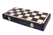 Jeu d'Echecs BABOUCHKA BLEU sculpté en bois de bouleau, de taille moyenne (42 x 42cm) - Ensemble Complet