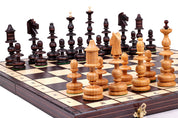 Jeu d'd'échecs POLONAIS ANCIEN en bois de cerisier sauvage, de grande taille (56 x 56 cm)