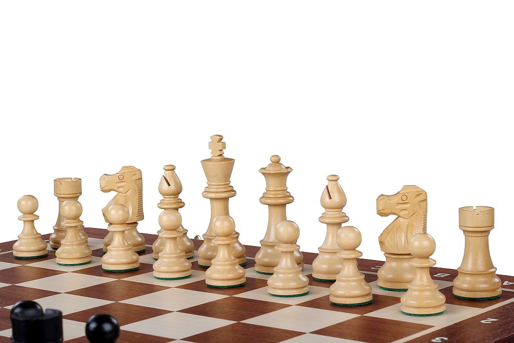 Jeu d'échecs de tournoi avec les pièces French en bois teinté de taille 4 (40x40cm) - L'ensemble complet - Jeu d'échecs de tournoi avec les pièces French en bois teinté de taille 4 (40x40cm) - L'ensemble complet
