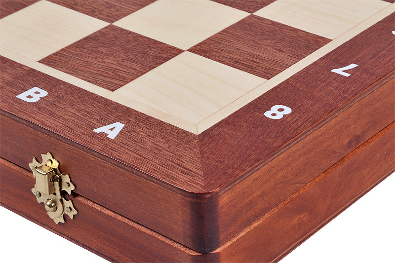 Echiquier pliant en marqueterie de bois d'acajou et de sycomore - coffret luxe de taille 5 (48x48cm) - Echiquier pliant en marqueterie de bois d'acajou et de sycomore - coffret luxe de taille 5 (48x48cm)