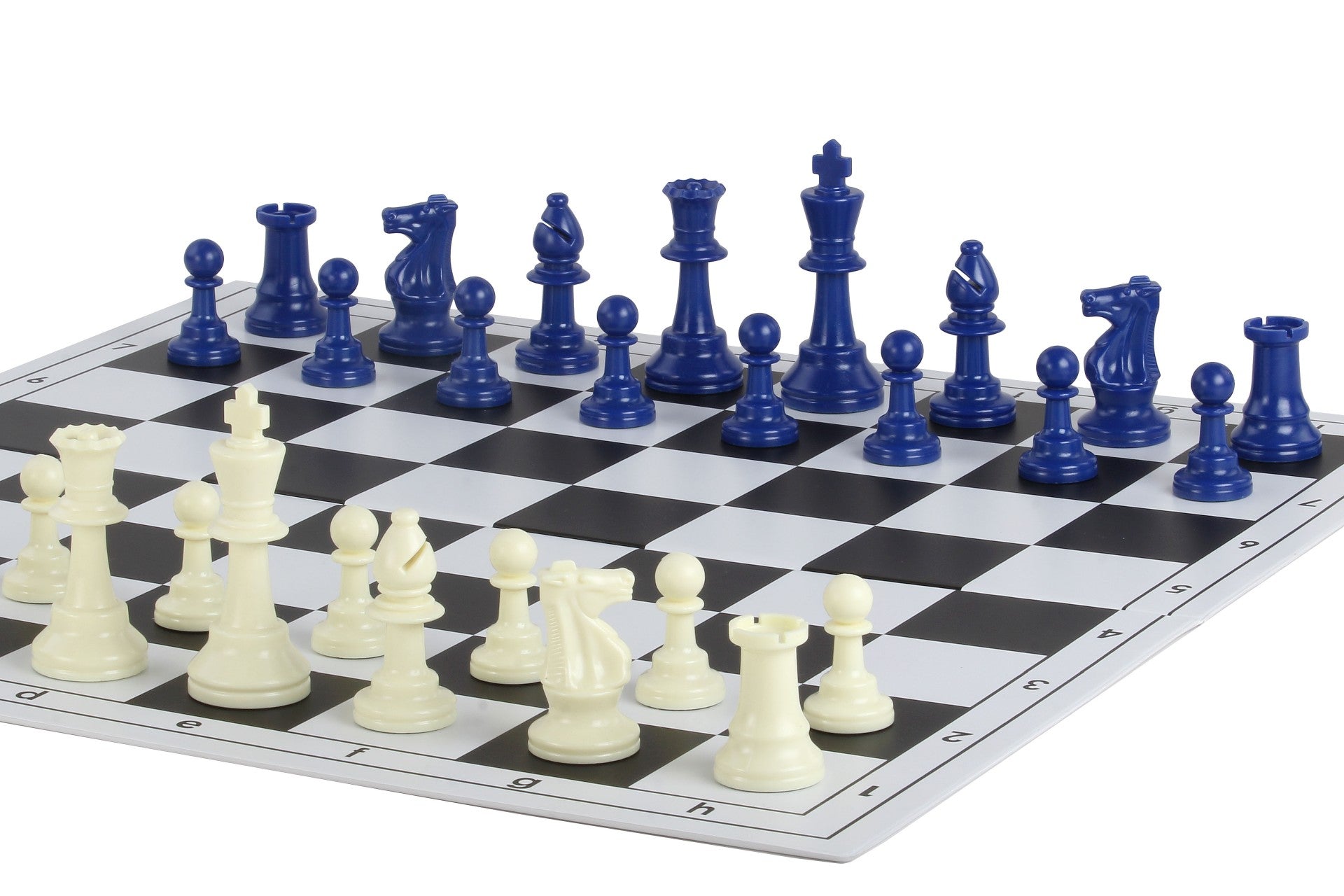 Pièces d'échecs bleues en plastique feutrées de taille 6 - Pièces d'échecs bleues en plastique feutrées de taille 6