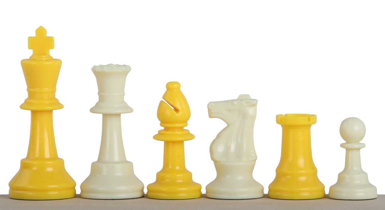 Pièces d'échecs jaunes en plastique feutrées de taille 6 - Pièces d'échecs jaunes en plastique feutrées de taille 6