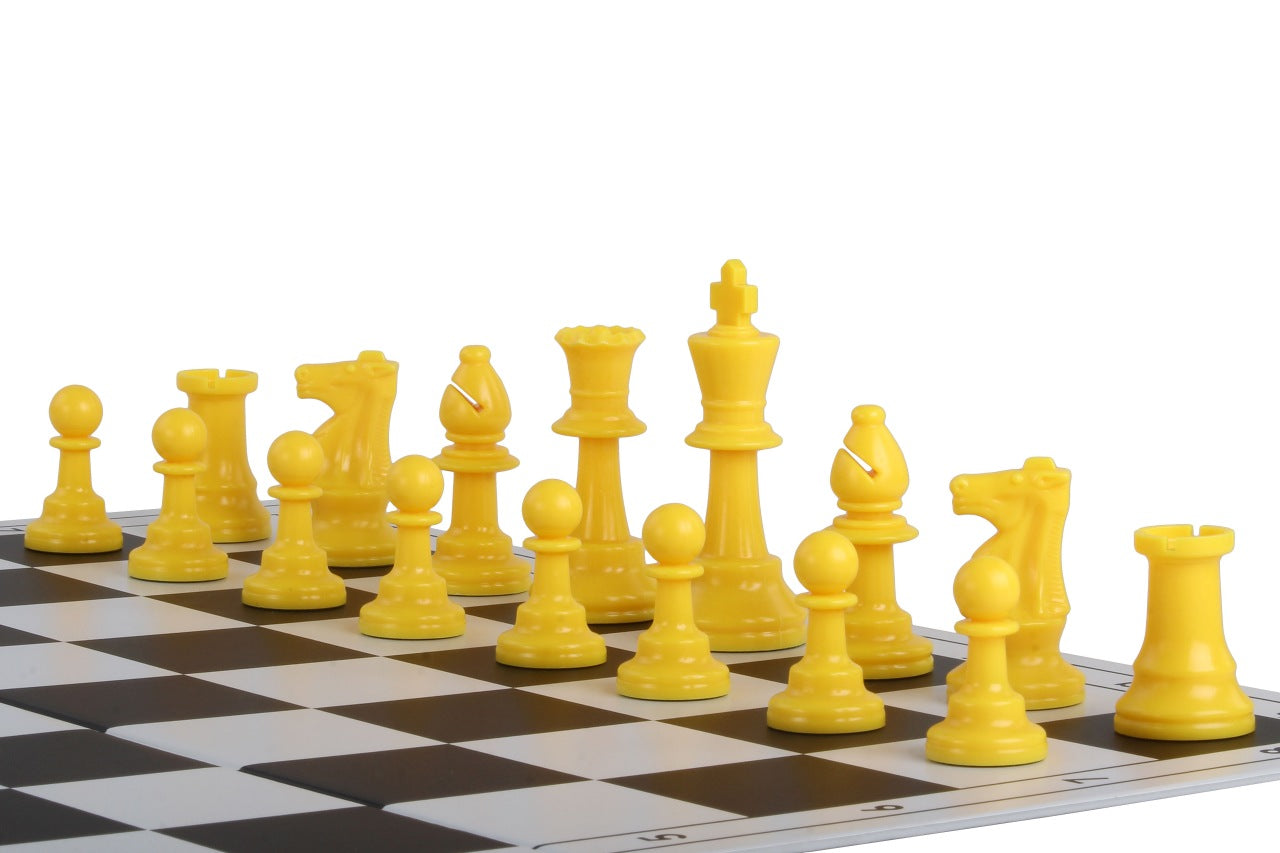 Pièces d'échecs jaunes en plastique feutrées de taille 6 - Pièces d'échecs jaunes en plastique feutrées de taille 6