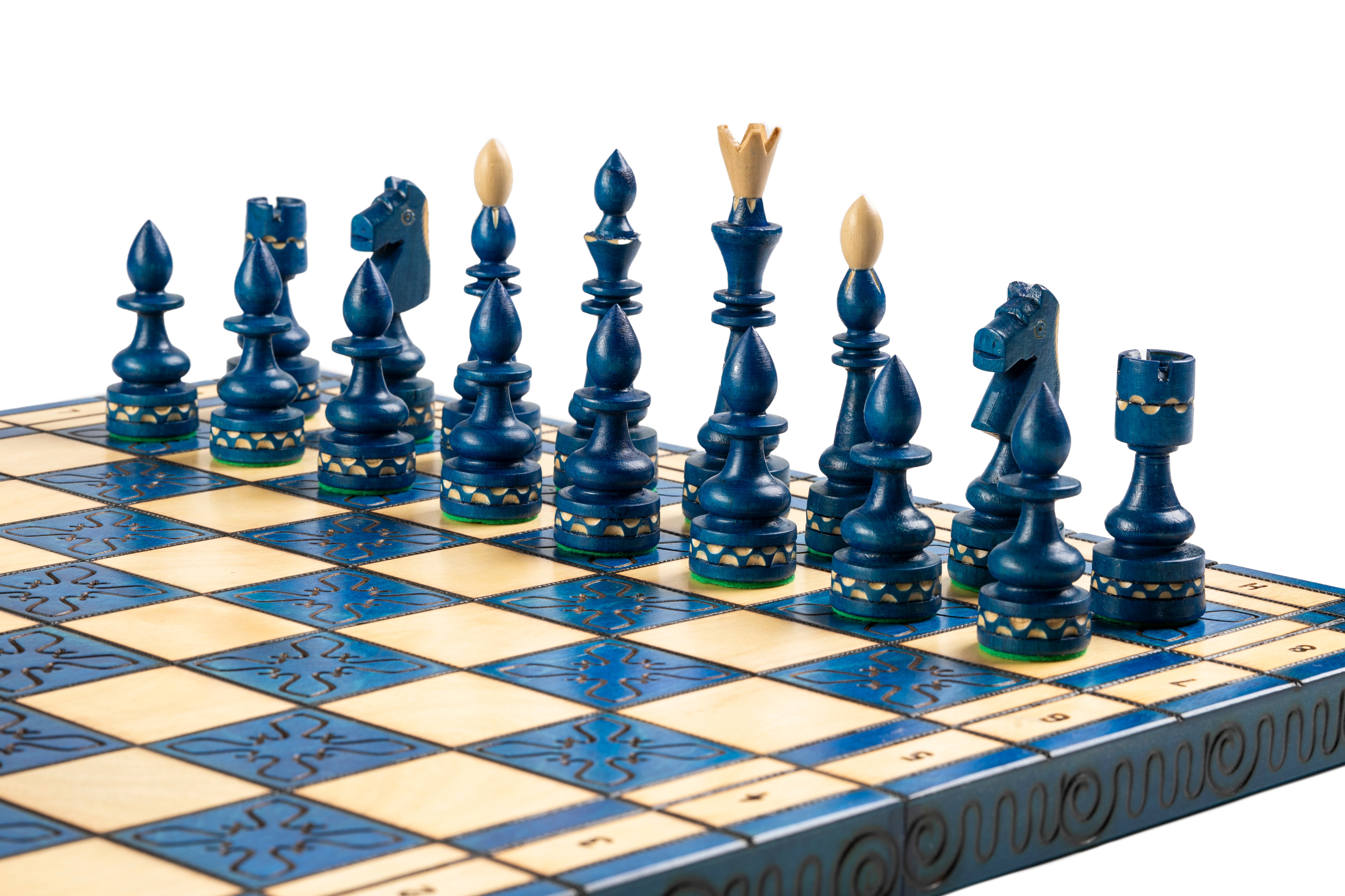 Jeu d'd'échecs INDIEN Blue en bois de charme, de grande taille  (54 x 54cm) - Ensemble Complet - Jeu d'd'échecs INDIEN Blue en bois de charme, de grande taille  (54 x 54cm) - Ensemble Complet