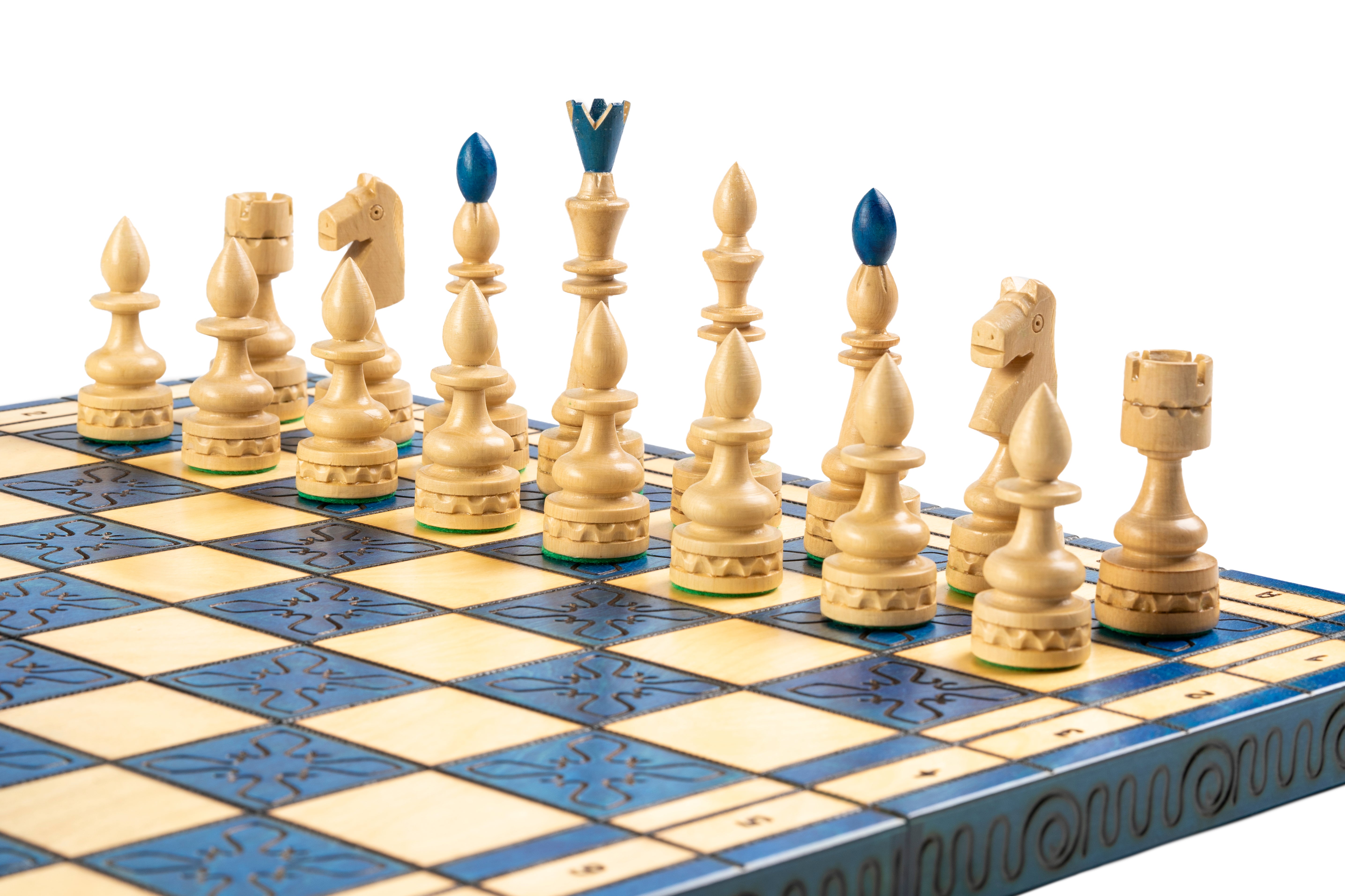Jeu d'd'échecs INDIEN Blue en bois de charme, de grande taille  (54 x 54cm) - Ensemble Complet - Jeu d'd'échecs INDIEN Blue en bois de charme, de grande taille  (54 x 54cm) - Ensemble Complet